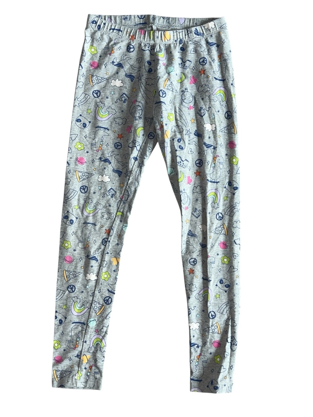Cat & Jack Grey Leggings with Multicolor Icons Size 10/12